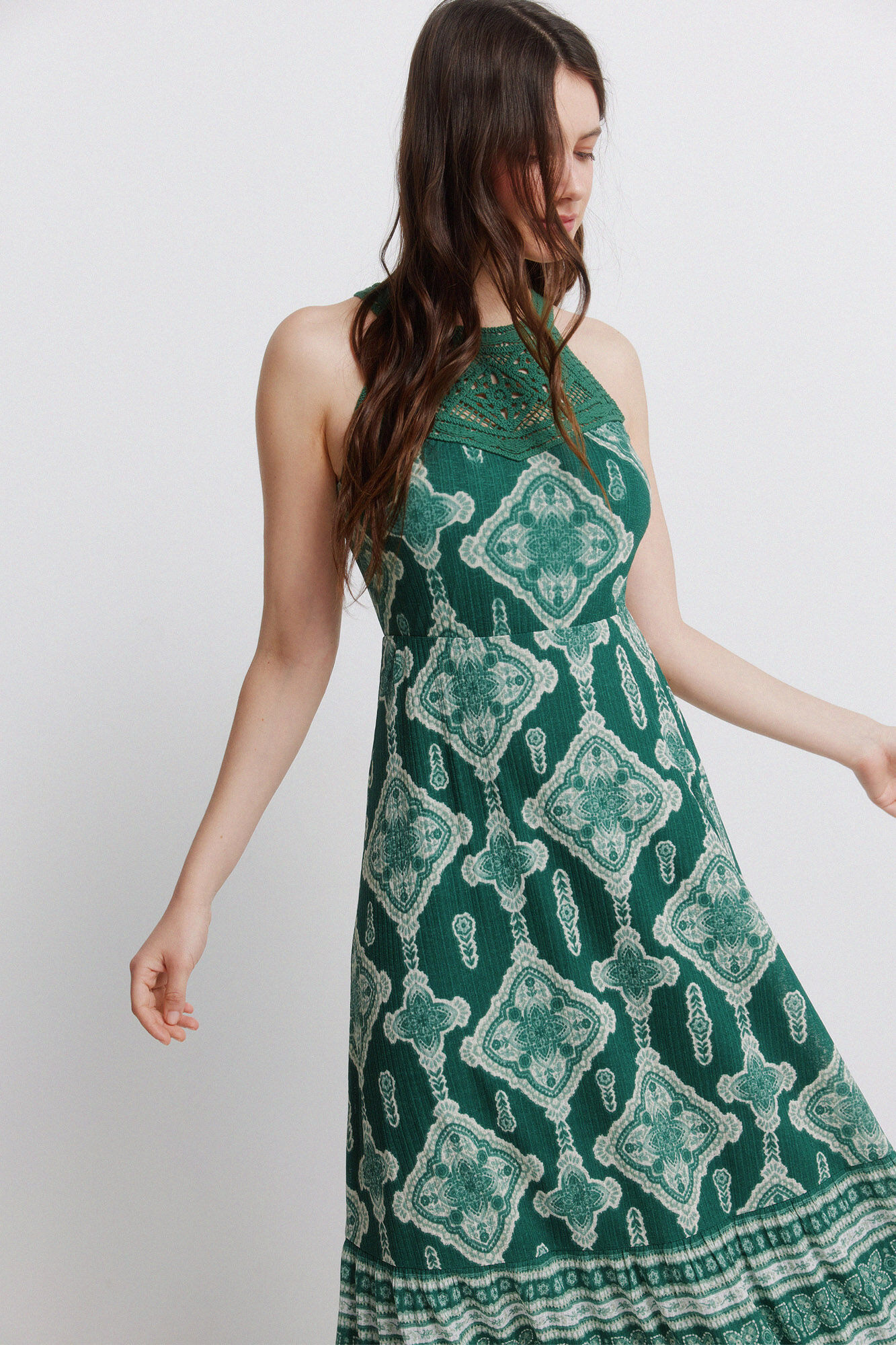 Springfield Vestido halter de crochet verde