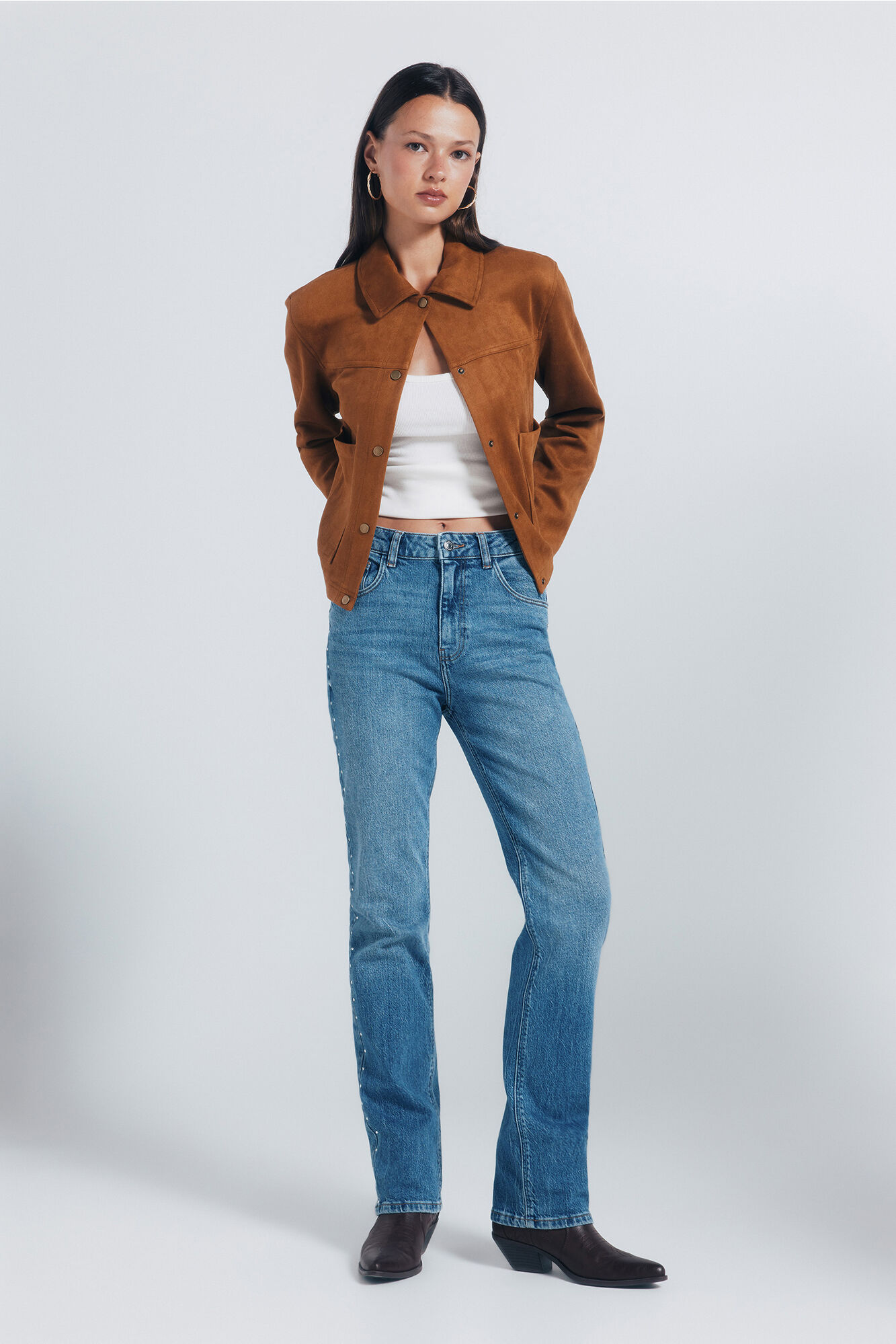 Springfield Chamarra bolsillos antelina nude