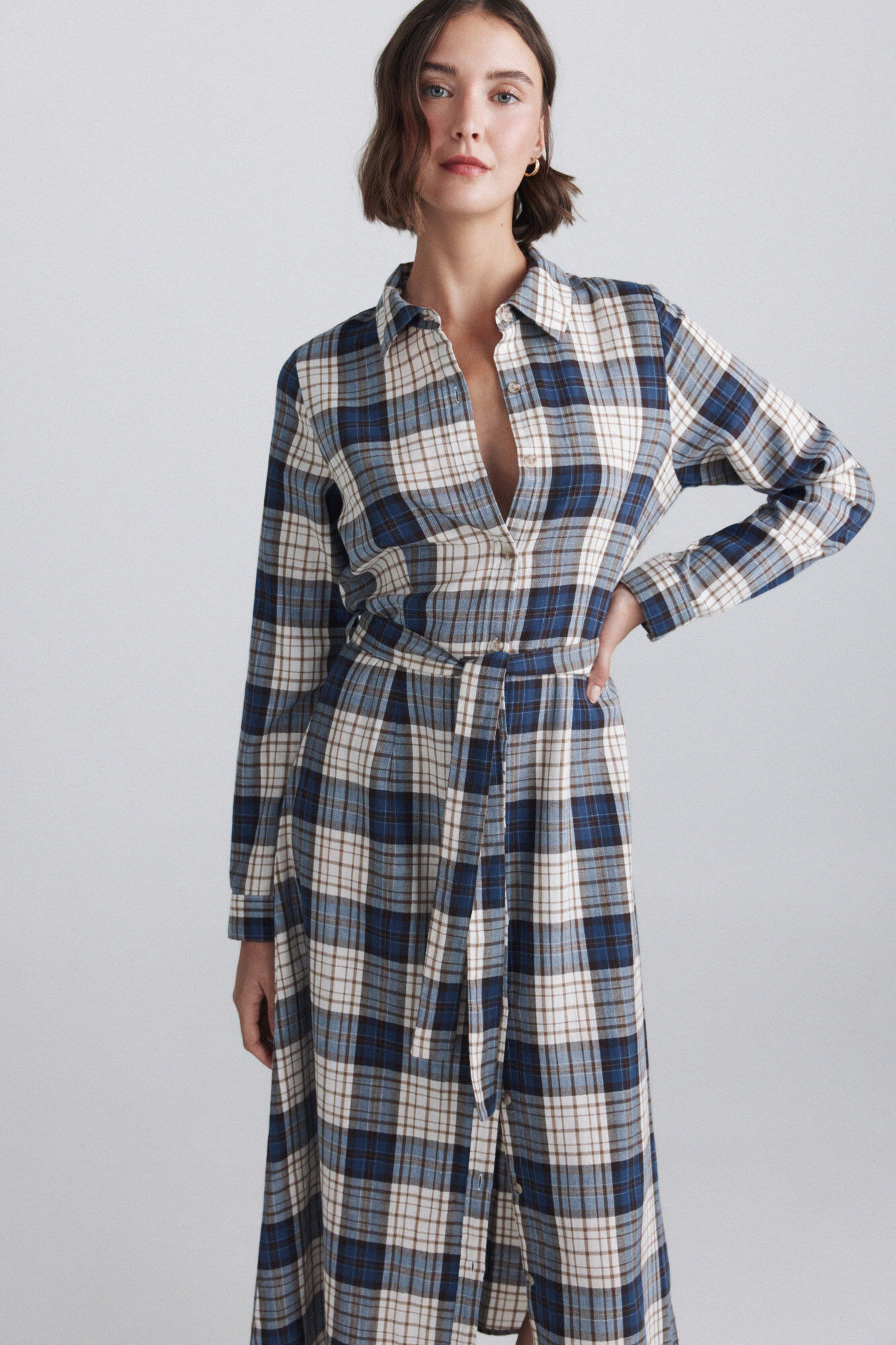 Springfield Vestido midi camisero a cuadros azul