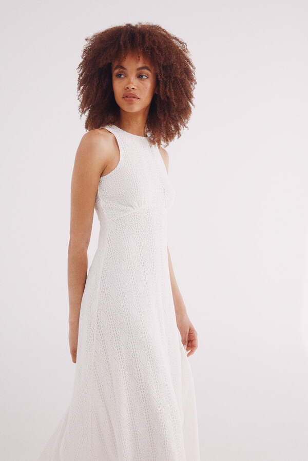 Springfield Vestido midi crochet blanco natural