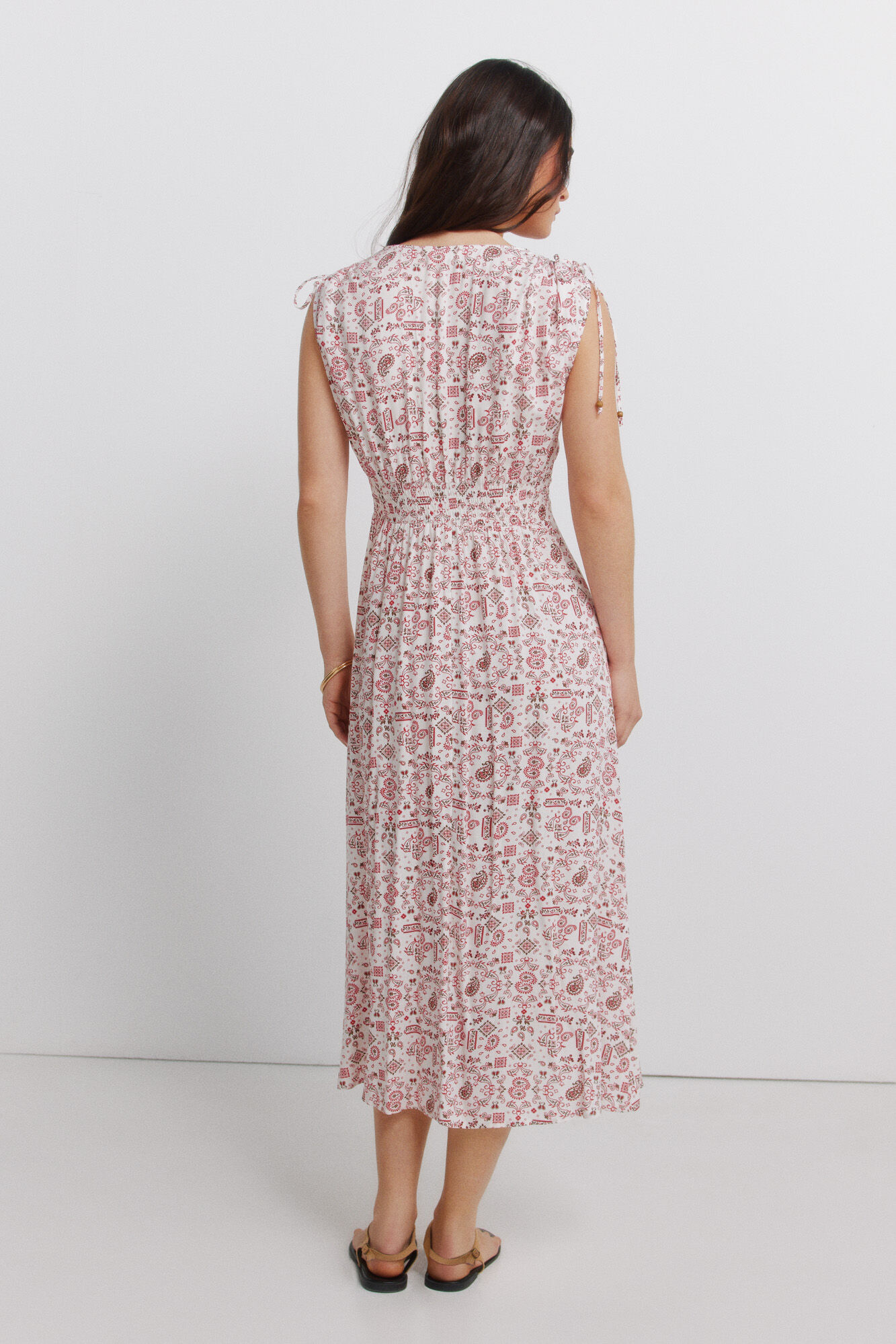 Springfield Vestido midi estampado de lazos beige