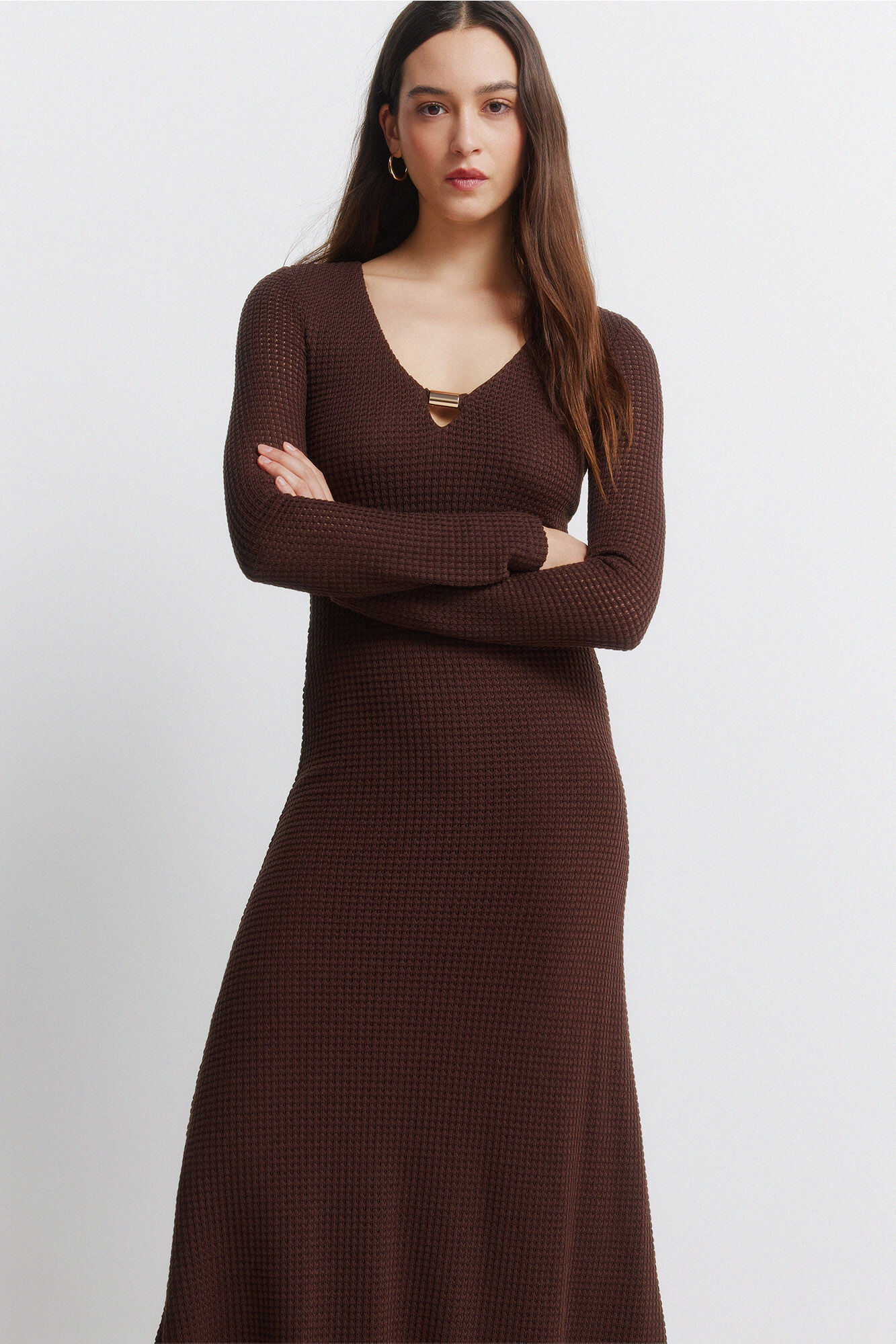 Springfield Vestido midi con escote de abalorio caf&eacute;