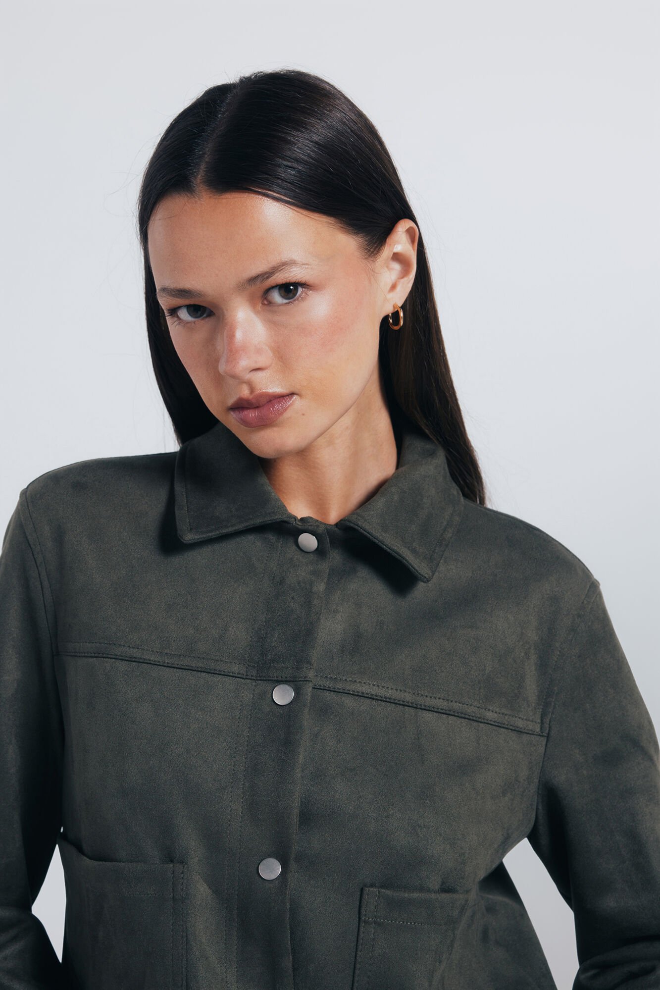 Springfield Chamarra bolsillos antelina verde