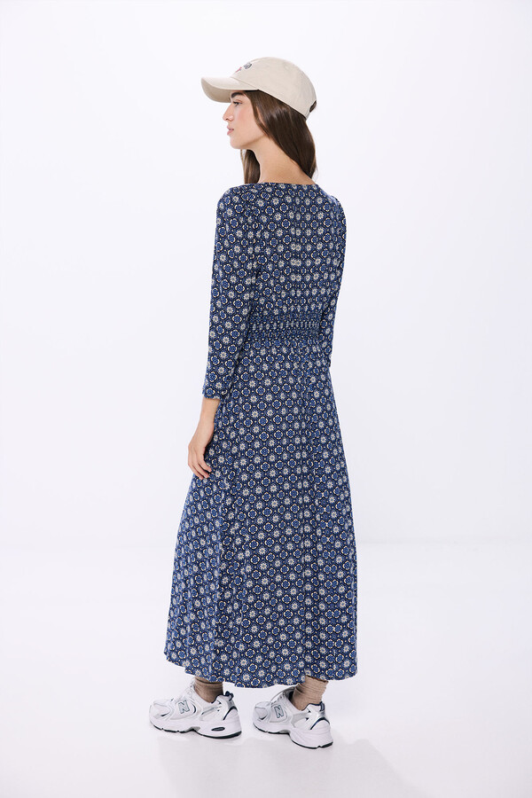 Springfield Vestido midi nudo escote estampado azul