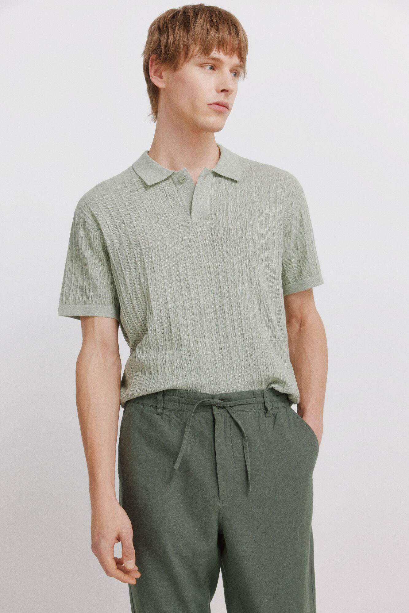 Springfield Pantal&oacute;n chino comfort fit de lino kaki