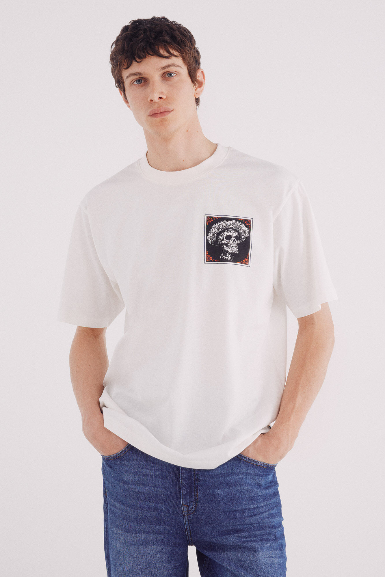 Springfield Playera con sombrero mexicano de calavera marfil