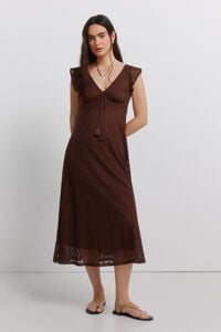Springfield Vestido midi de manga corta con volantes