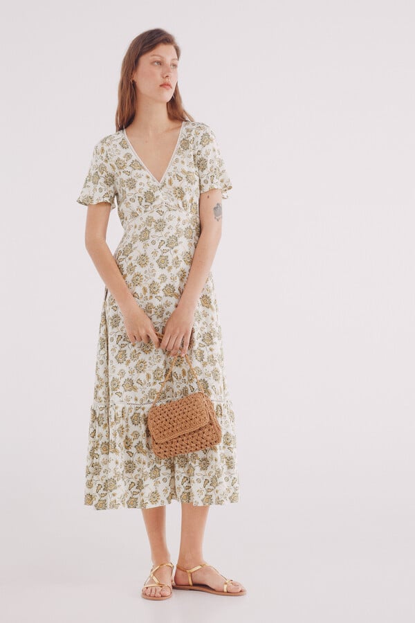 Springfield Vestido midi laces estampado amarillo