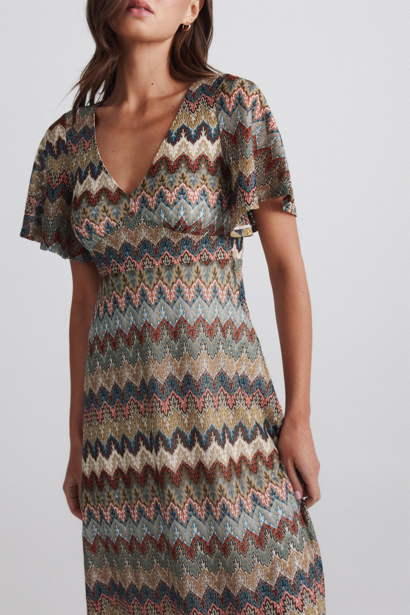 Springfield Vestido midi estampado cenefa kaki