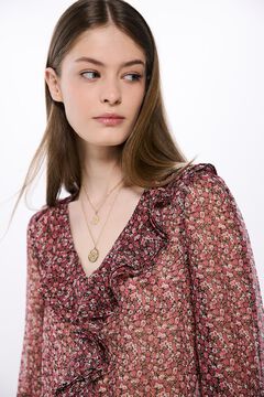 Springfield Blusa estampada volante delantero rosa