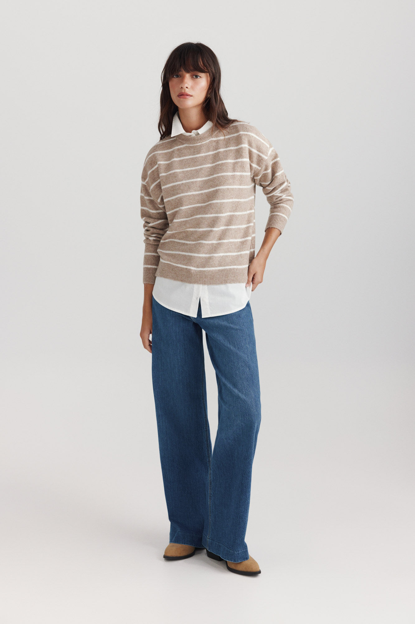 Springfield Su&eacute;ter bimateria camisero nude