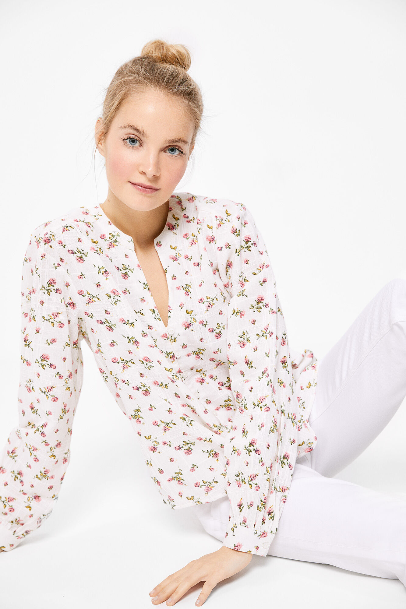 Springfield Blusa Flores Algod&oacute;n beige