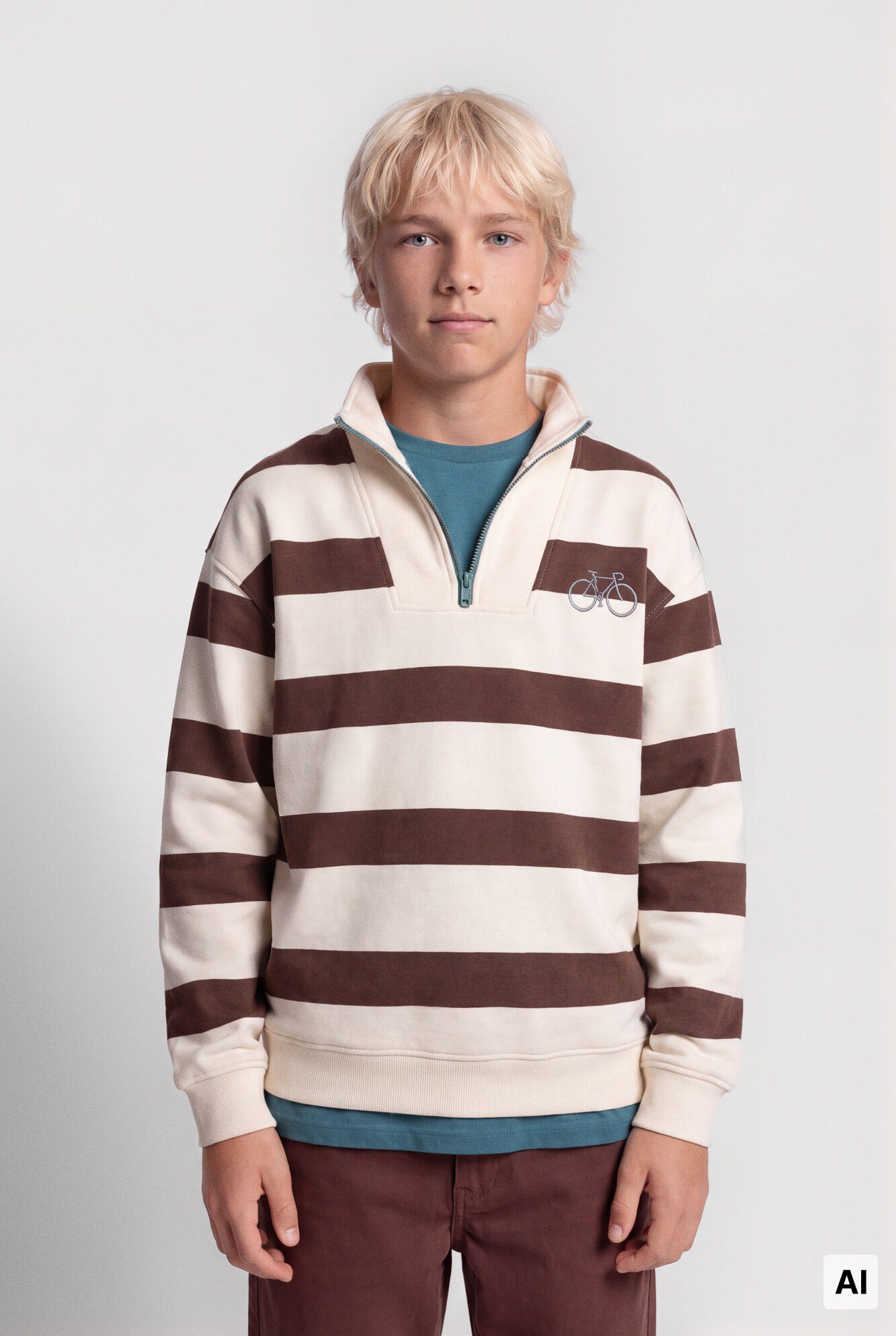 Springfield Kids Sudadera cuello camionero de rayas para ni&ntilde;o caf&eacute;