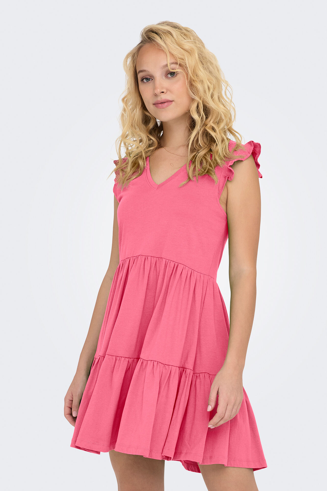 Only Vestido corto manga corta fucsia