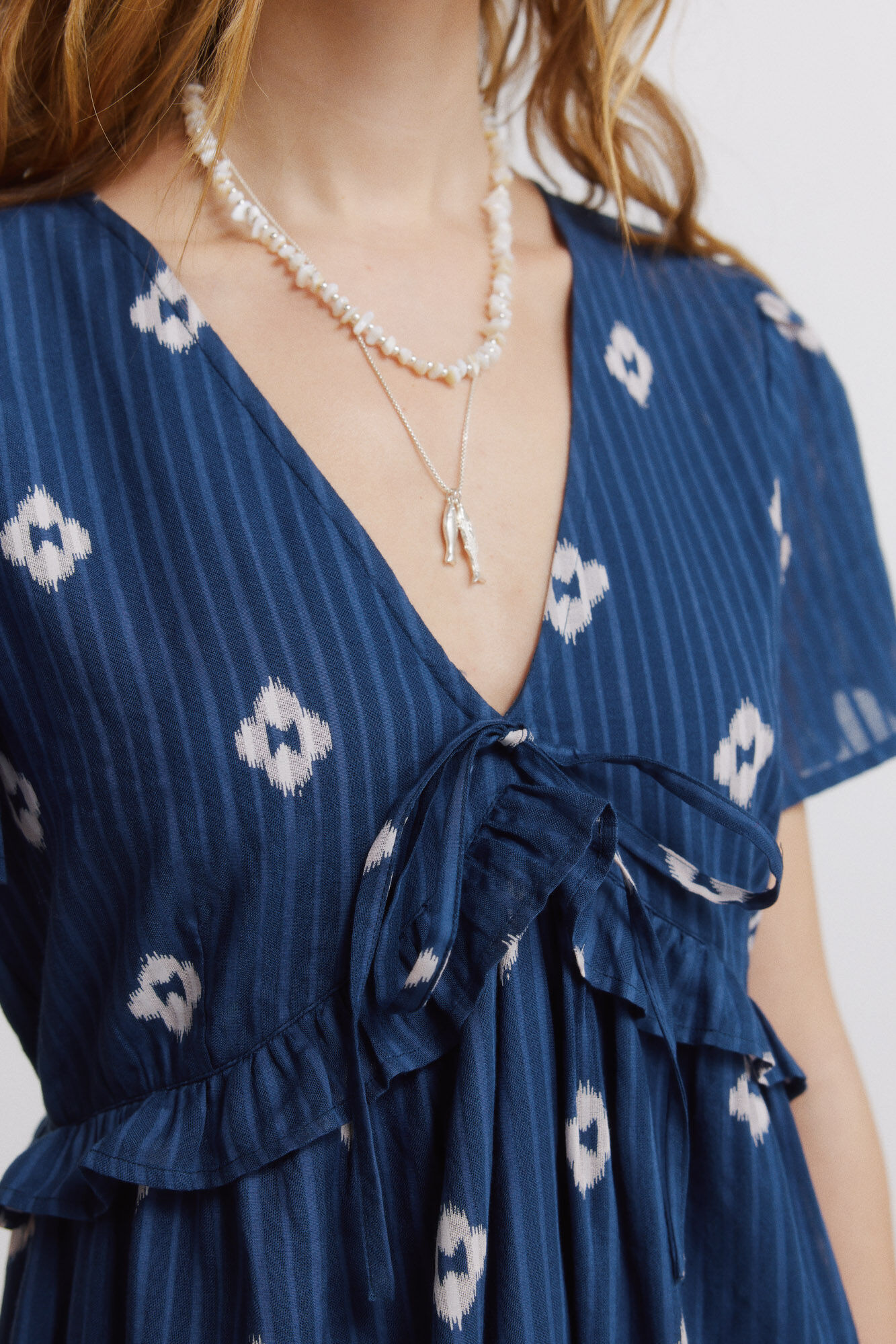 Springfield Vestido midi doble volante azul