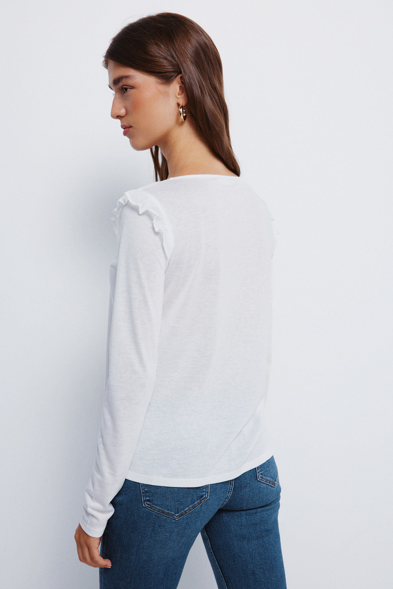 Springfield Playera plumetti hombros volante blanco