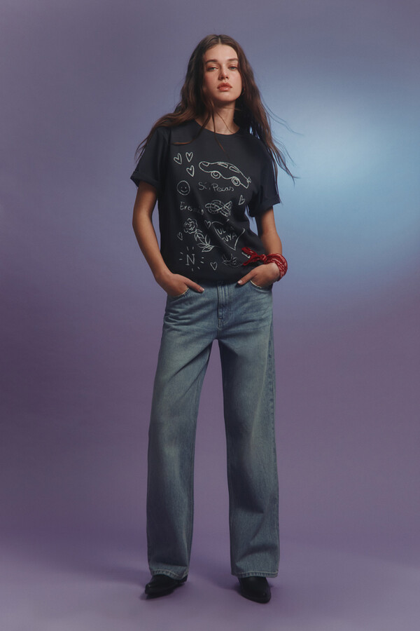 Springfield Jeans corazones bordados azul
