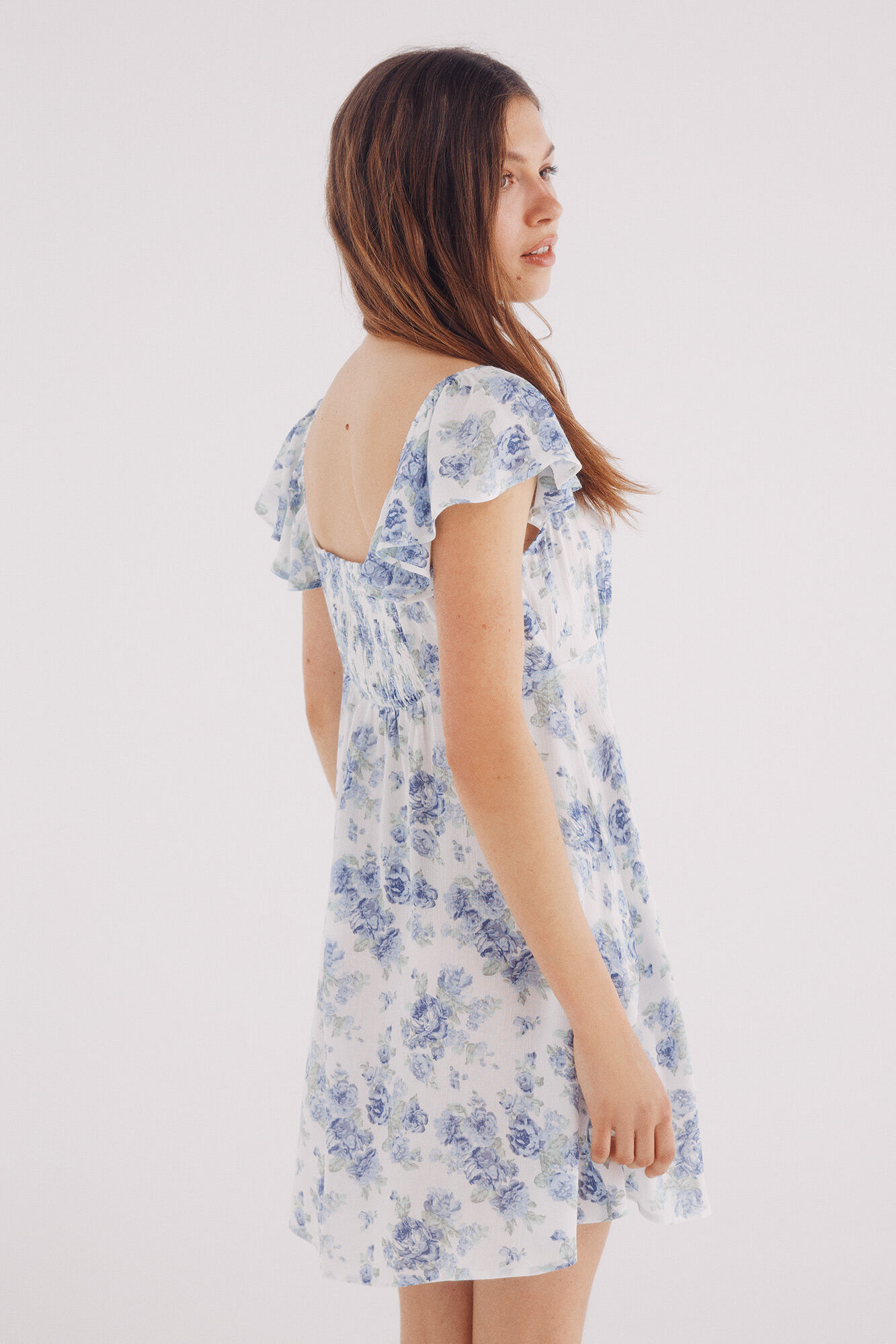 Springfield Vestido corto flores azules natural