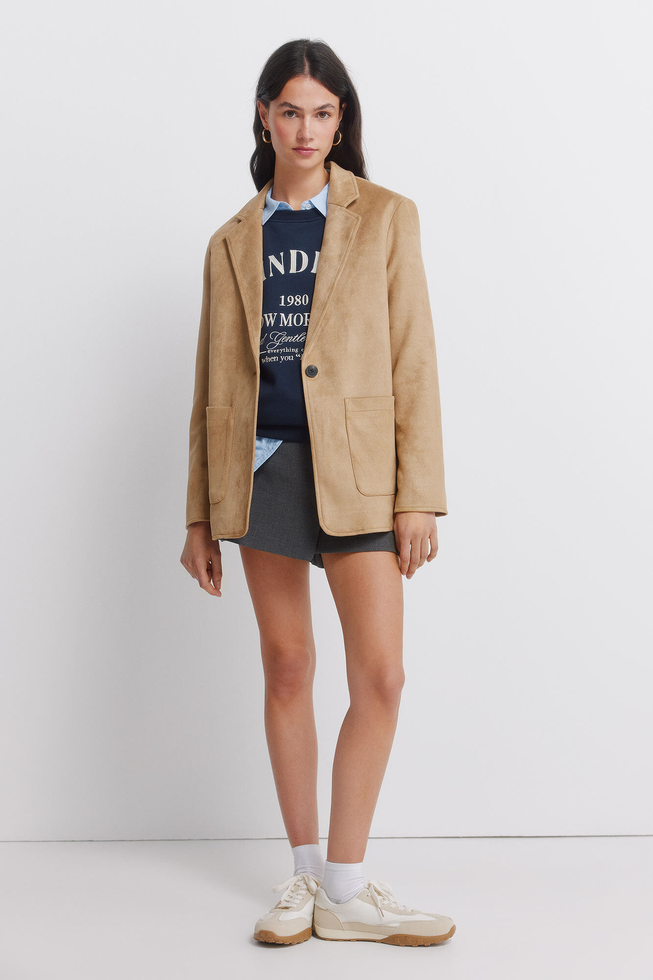 Springfield Blazer de ante sint&eacute;tico beige
