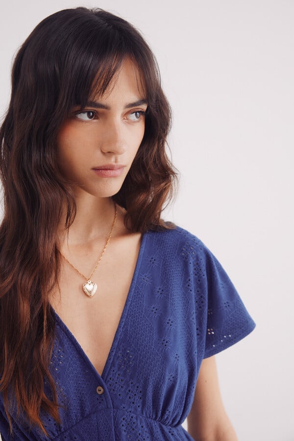 Springfield Vestido corto botones bordado suizo estampado