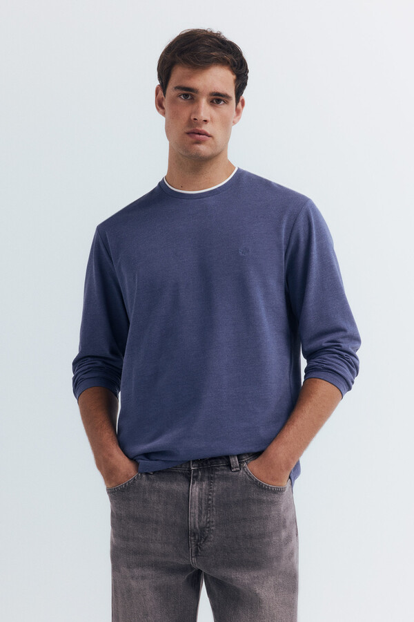 Springfield Playera de manga larga con doble mezcla azul