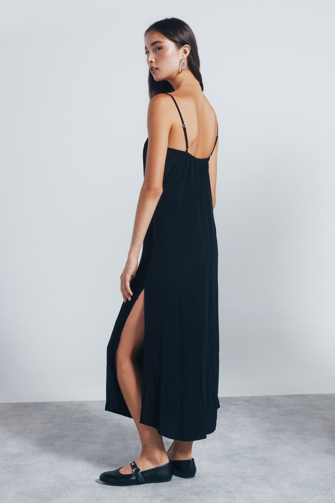 Springfield Vestido midi lencero tachuelas negro