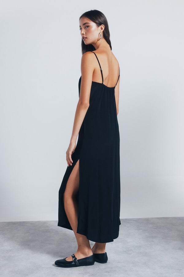 Springfield Vestido midi lencero tachuelas negro