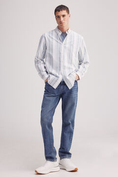 Springfield Camisa rayas algodón slub azul