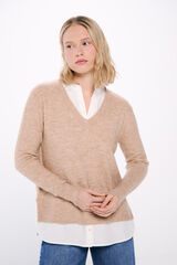 Springfield Suéter combinado escote pico  beige