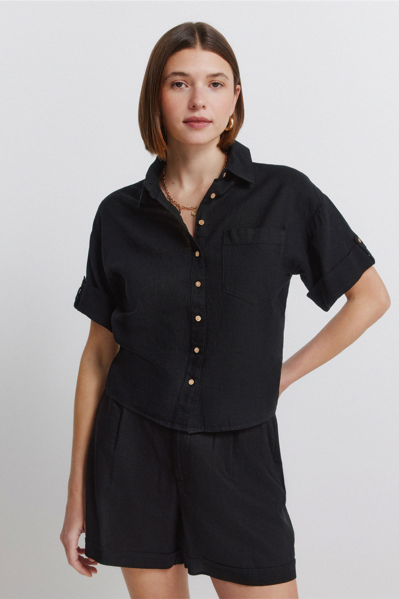 Springfield Camisa de lino de manga corta