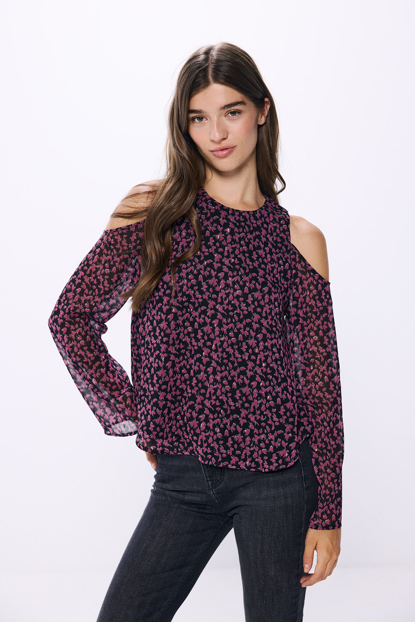 Springfield Blusa gasa flores lurex