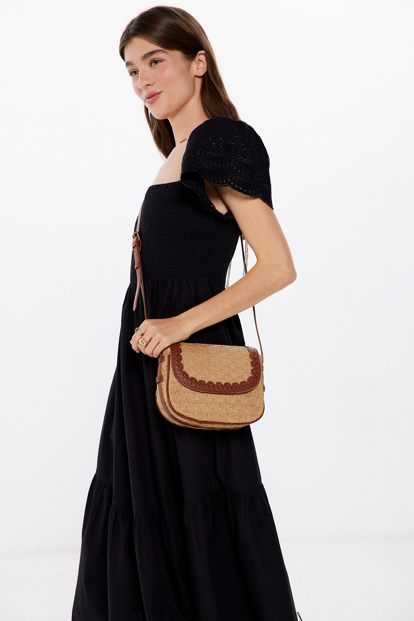 Springfield Bolsa bandolera rafia combinada