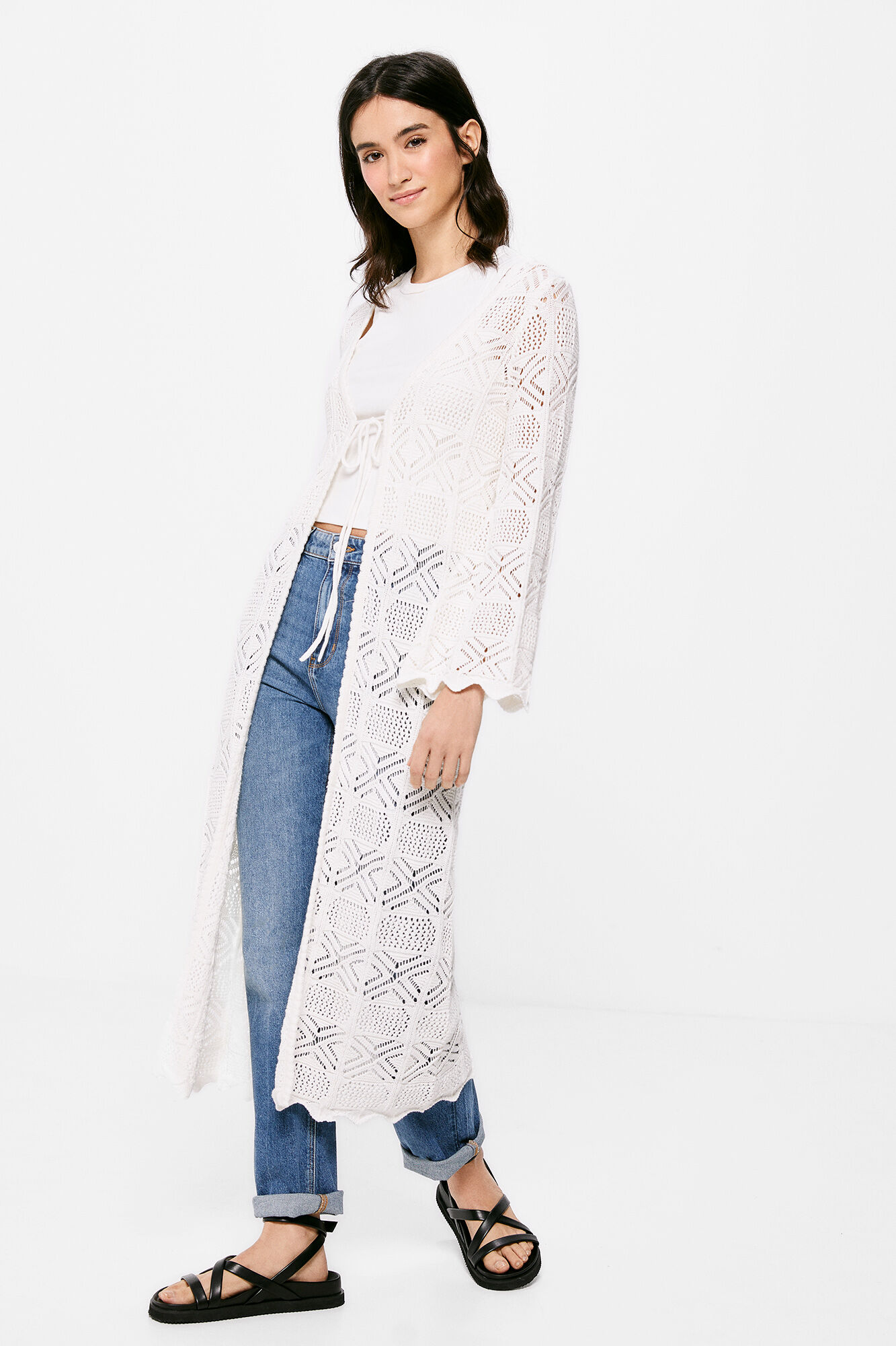 Springfield Cardigan Largo Calados beige