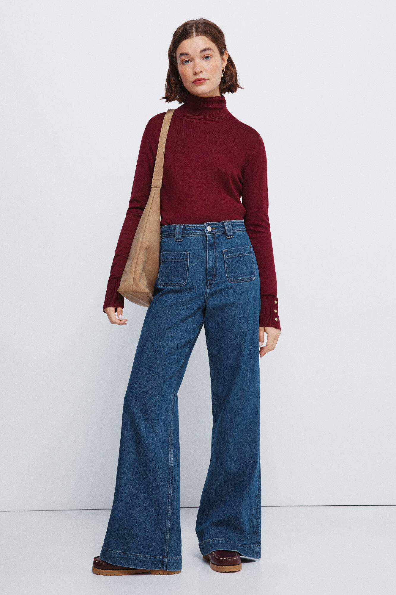 Springfield jersey de cuello alto con botones y pu&ntilde;os p&uacute;rpura