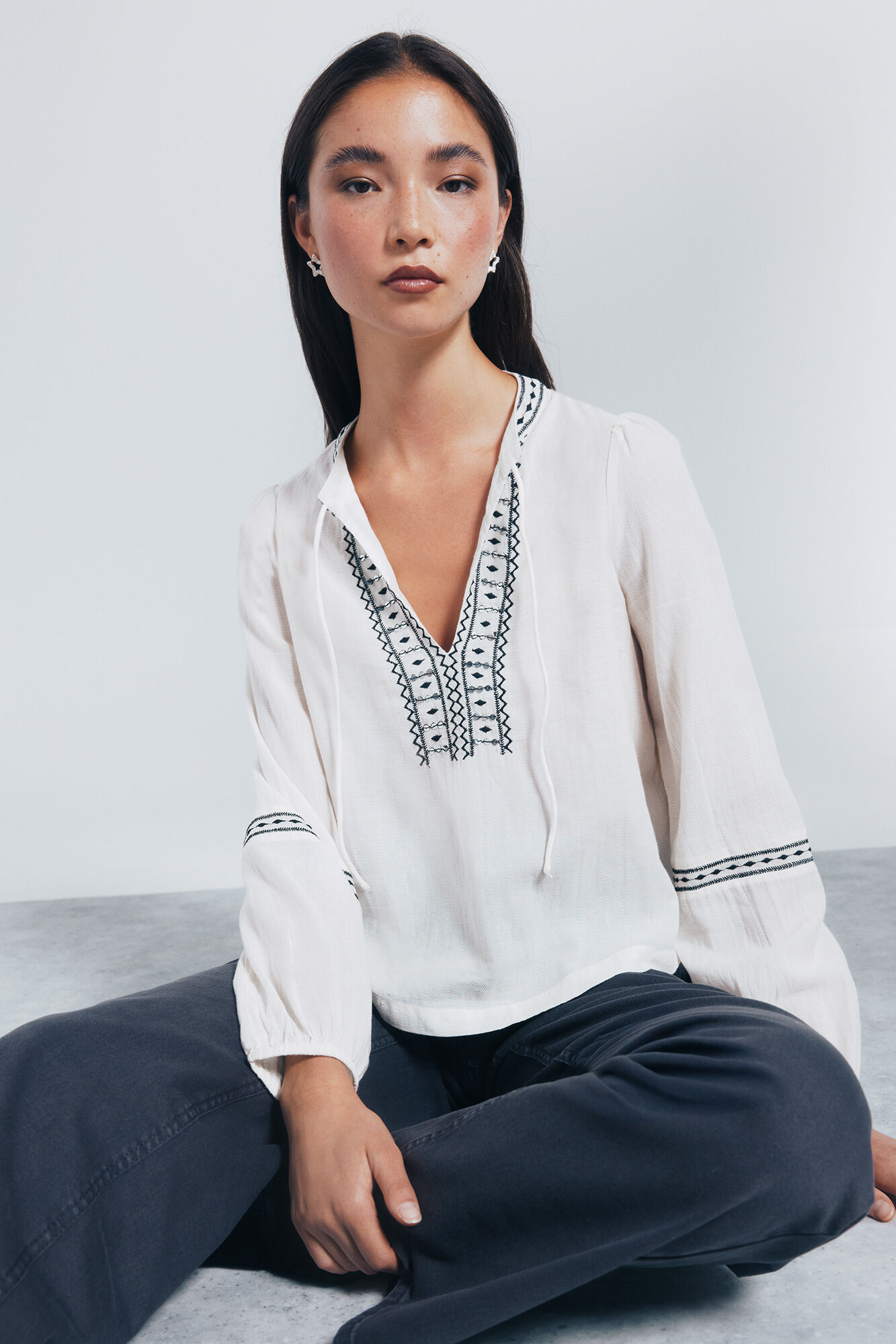 Springfield Blusa boho bordados lentejuelas caf&eacute;