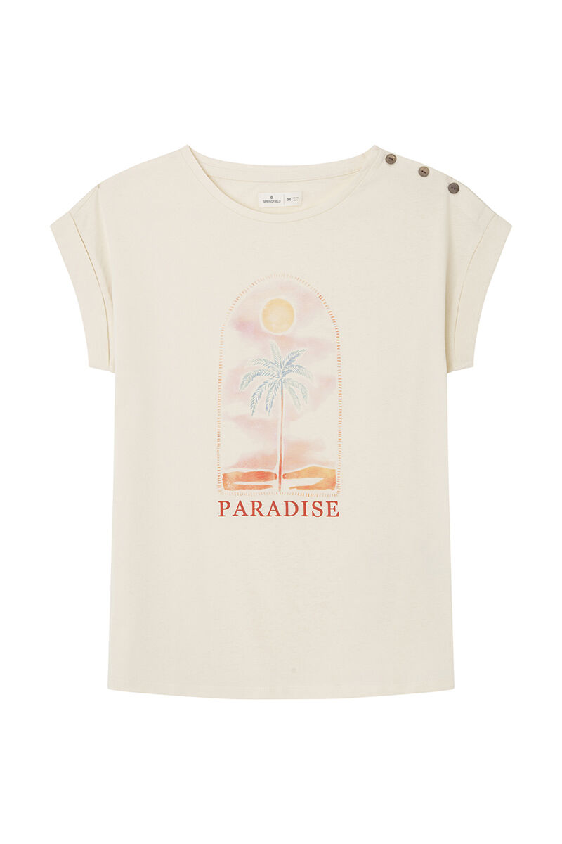 Springfield Playera gr&aacute;fica botones hombro beige