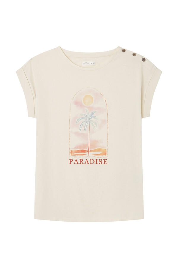Springfield Playera gráfica botones hombro beige