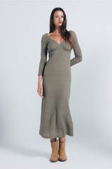 Springfield Vestido midi liso textura kaki