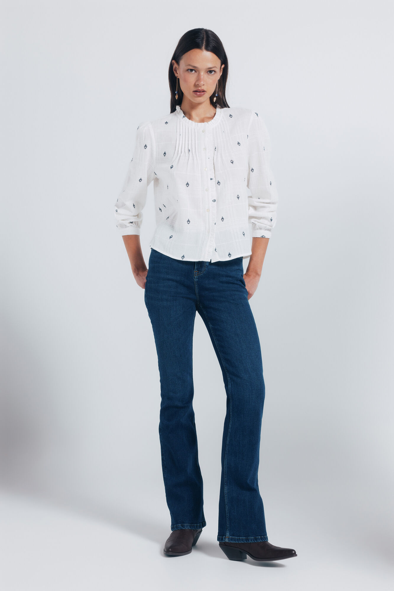 Springfield Blusa volantes fruncidos solapa caf&eacute;