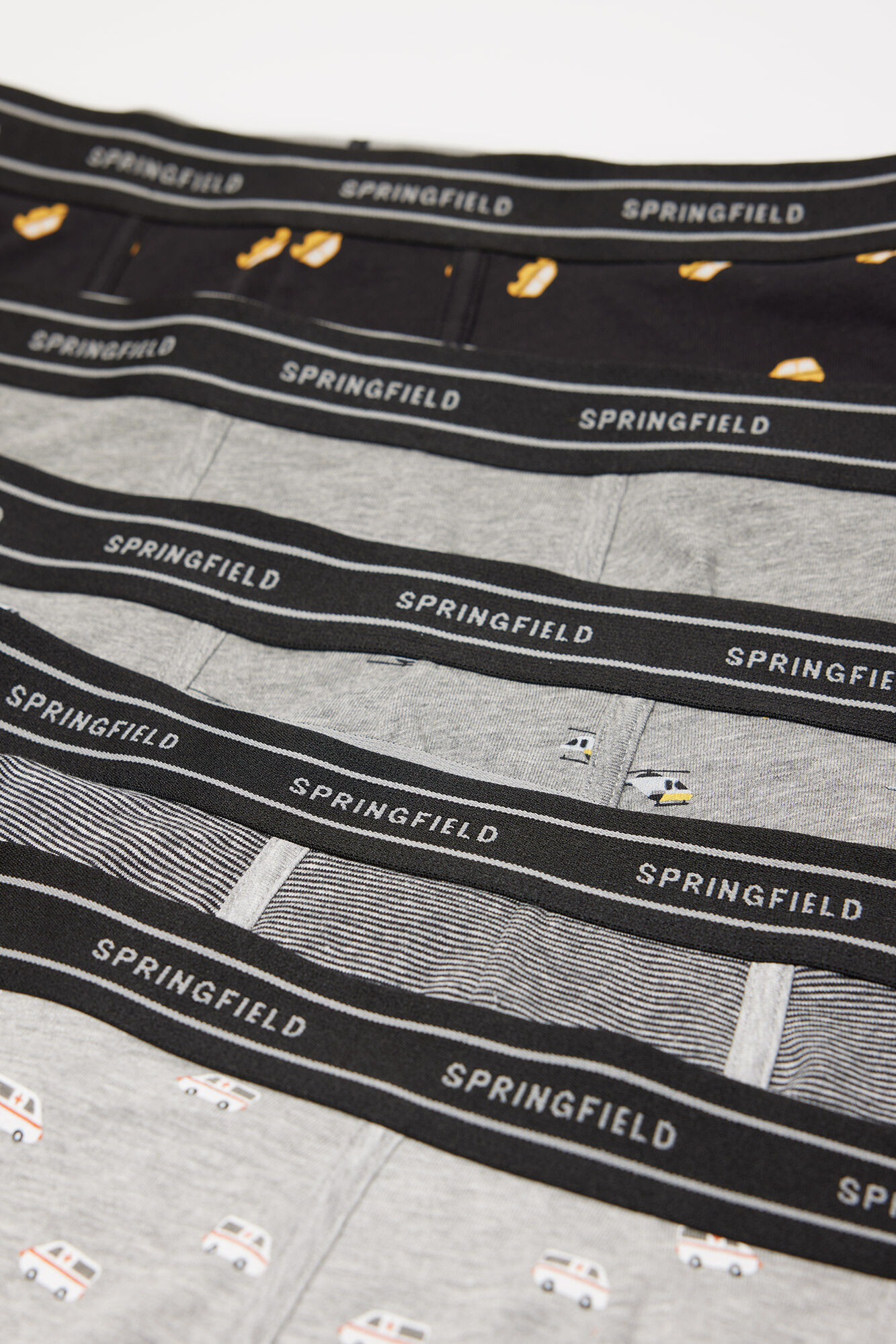 Springfield Pack 5 boxers algod&oacute;n estampado transportes negro