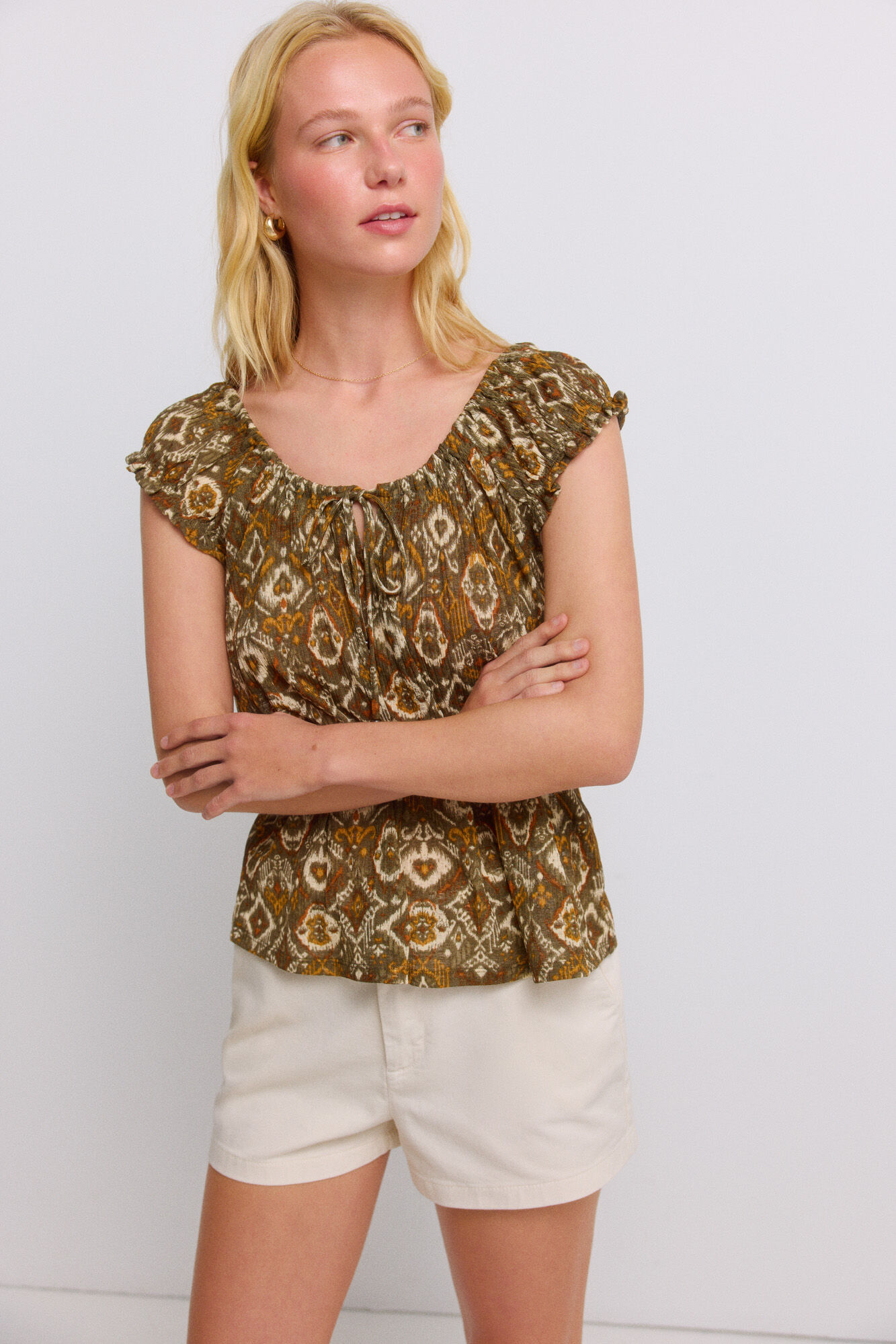 Springfield Top de crochet con flecos khaki