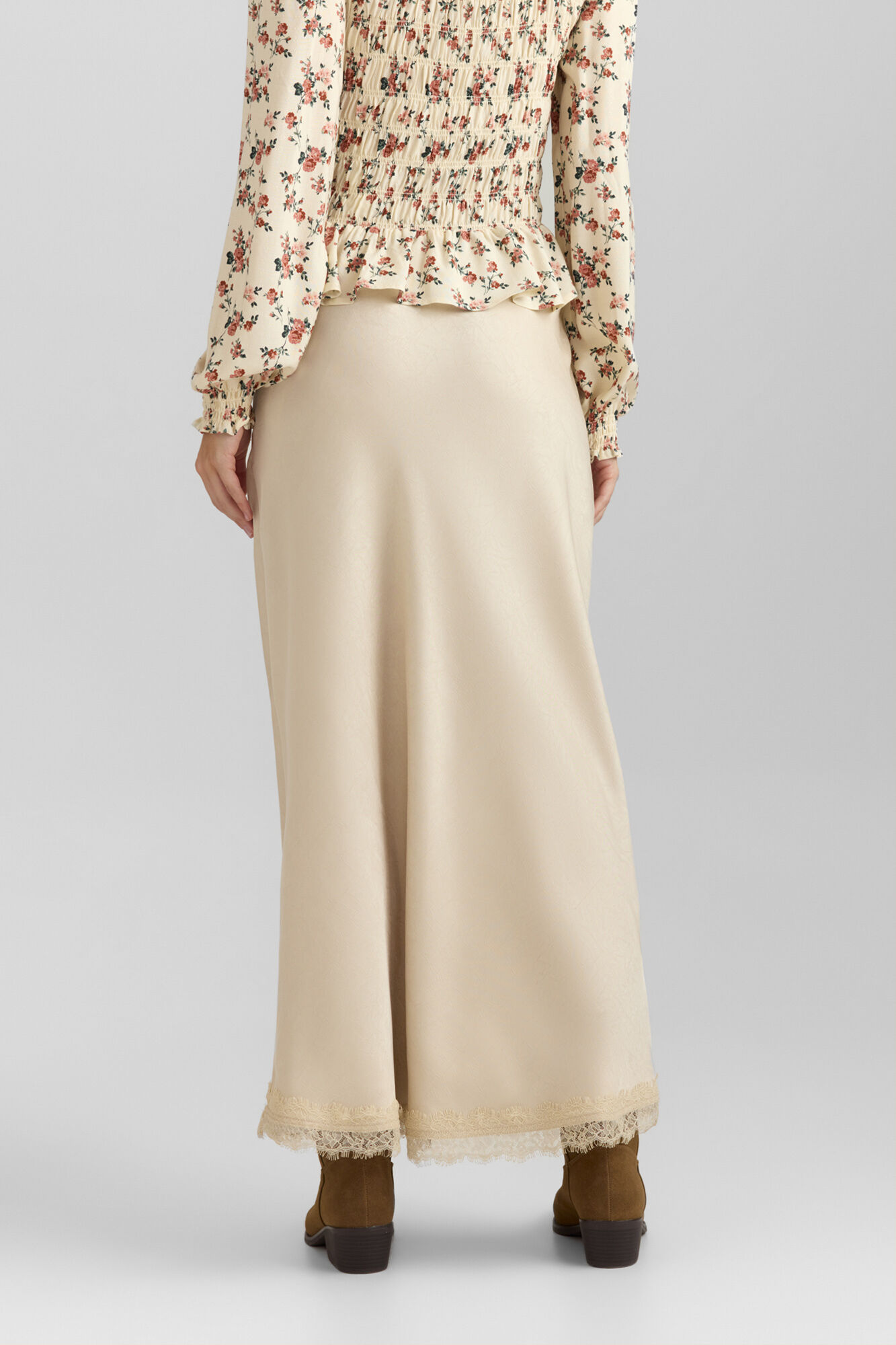Springfield Falda midi satinada de encaje kaki