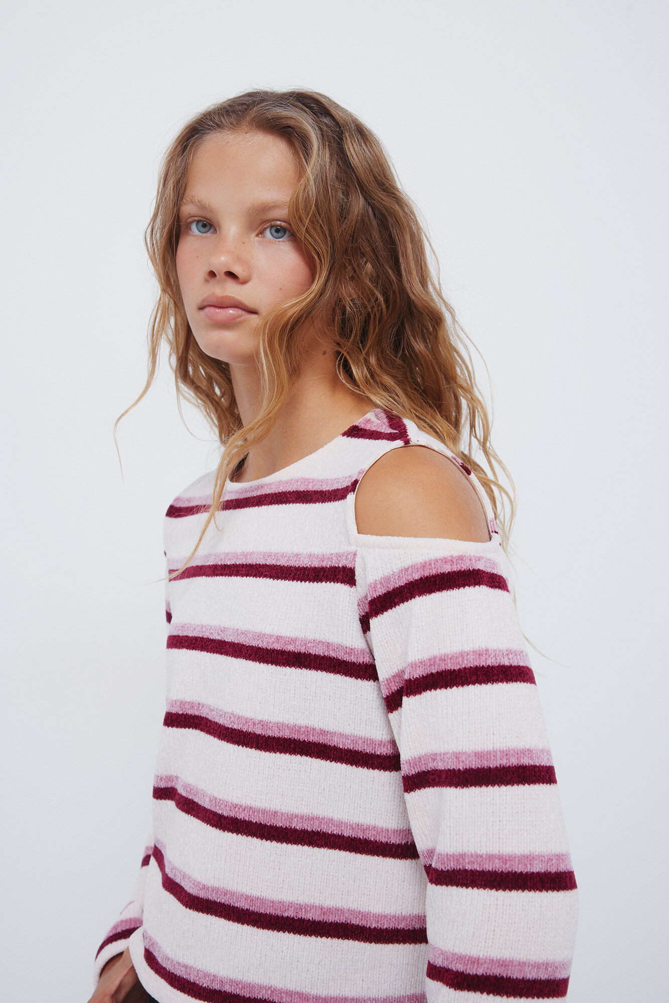 Springfield Kids Playera de chenilla con hombros descubiertos para ni&ntilde;a rosa