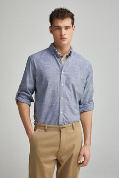 Springfield Camisa algodón slub lisa azulado