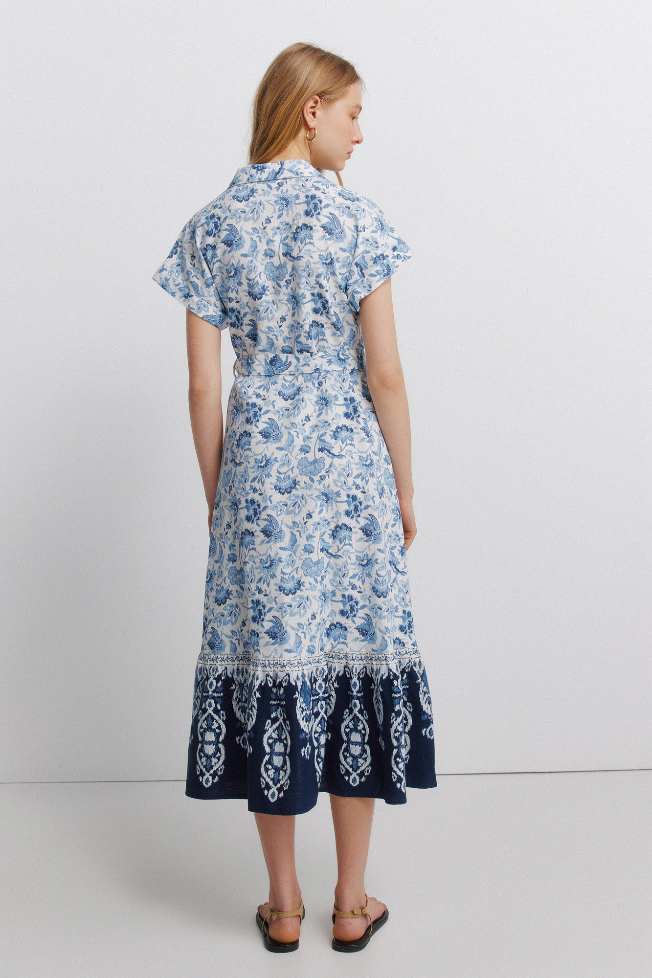 Springfield Vestido camisero de lino estampado estampado