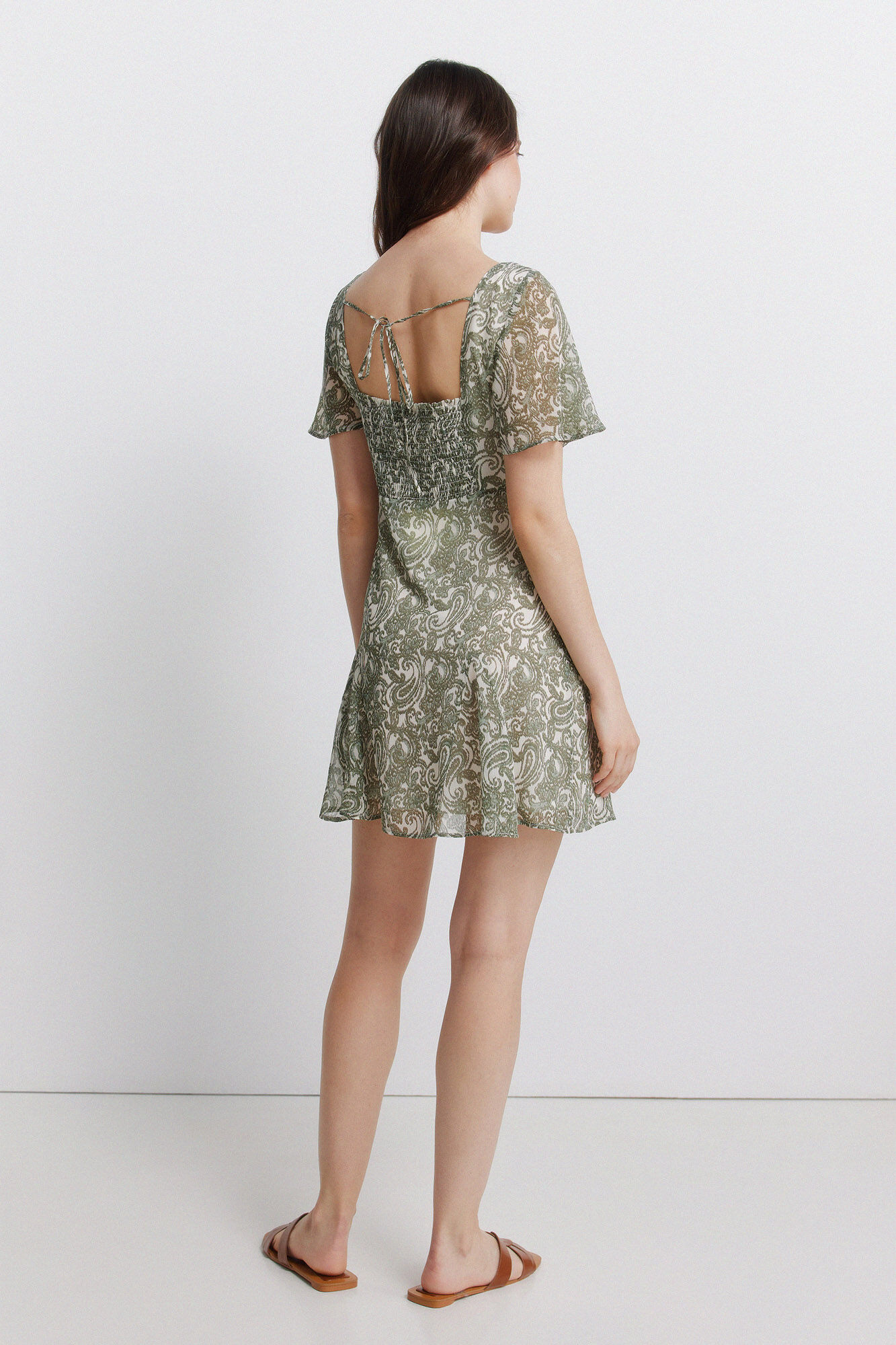 Springfield Vestido corto de volantes estampado paisley khaki