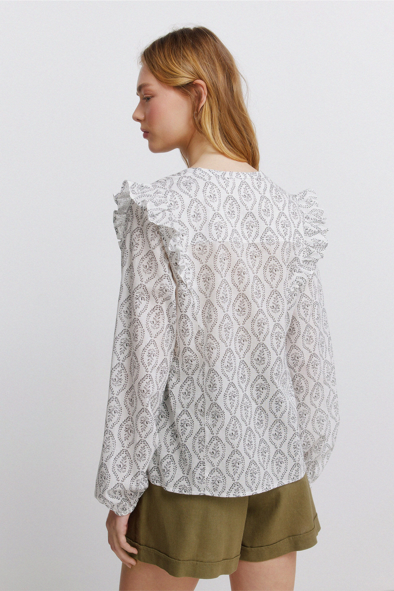 Springfield Blusa con volumen y volantes kaki