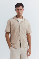 Springfield Camisa bowling manga corta tejido estampado beige