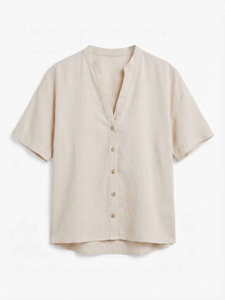 Springfield Camisa de lino de manga corta beige