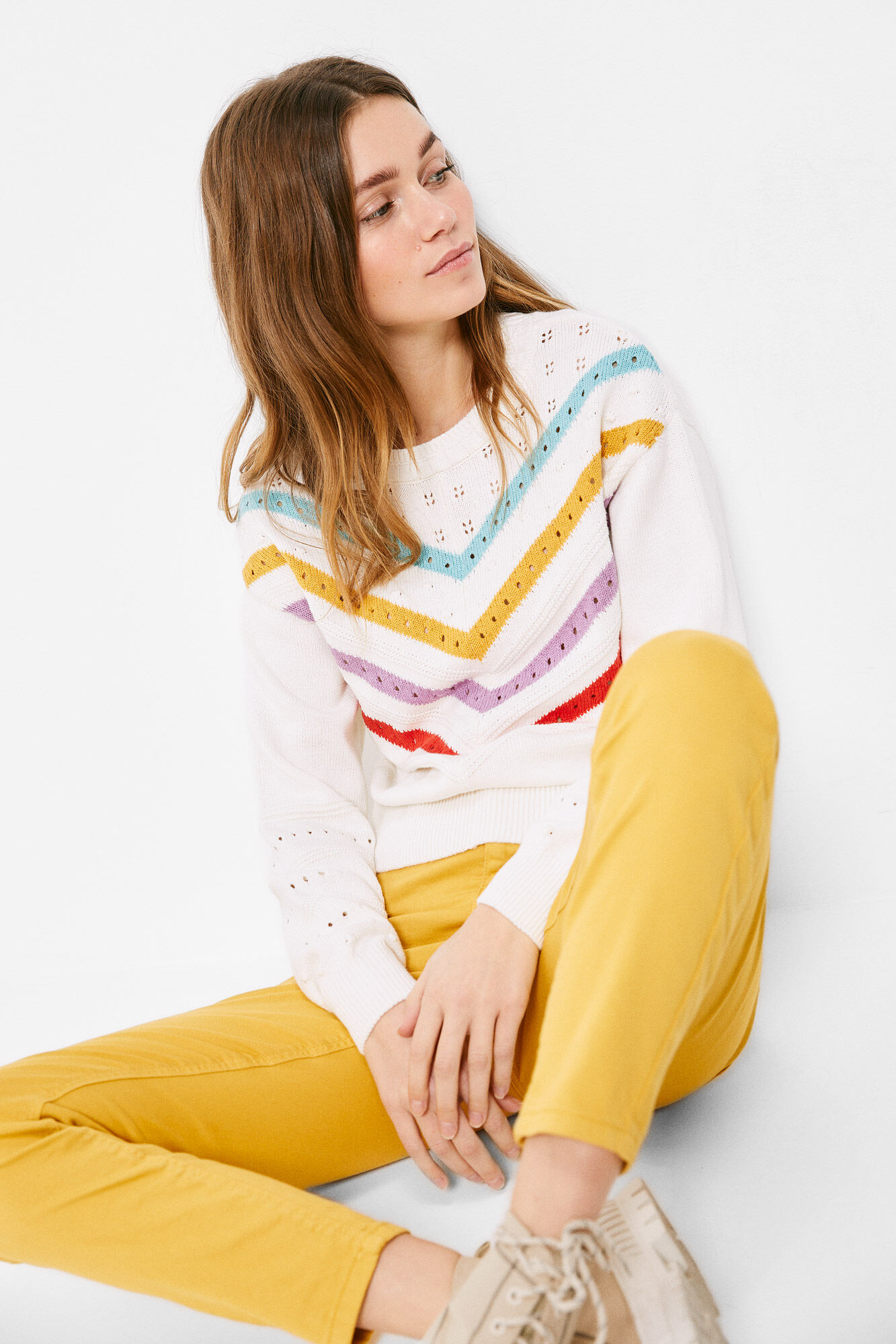 Springfield Su&eacute;ter Rayas Chevron Calados beige